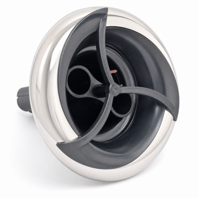 Arctic Spas 5-inch Turbo Twin Pulse threaded jet with black and stainless steel face, front view
