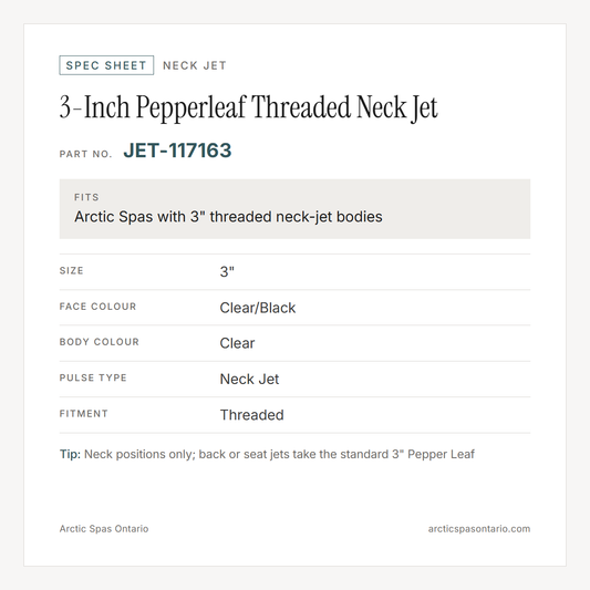 Spec sheet for 3-Inch Pepperleaf Threaded Neck Jet: fitment and key specs