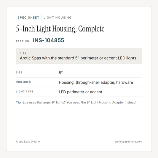 Spec sheet for 5-Inch Light Housing, Complete: fitment and key specs