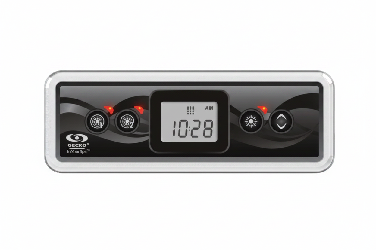 Black Gecko INK300 control pad without overlay, showing LCD and four buttons