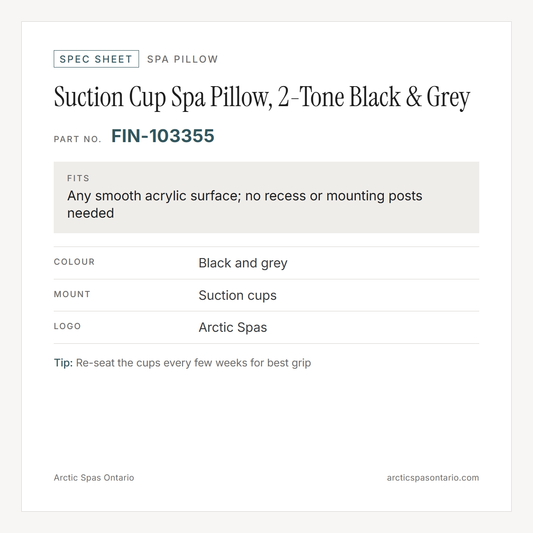 Spec sheet for Suction Cup Spa Pillow, 2-Tone Black & Grey: fitment and key specs