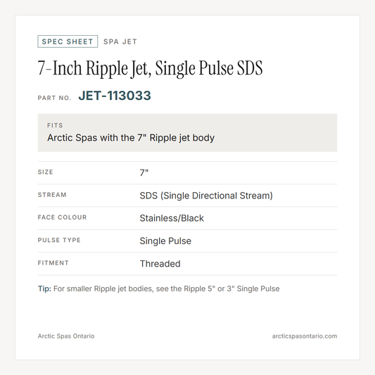 Spec sheet for 7-Inch Ripple Jet, Single Pulse SDS: fitment and key specs