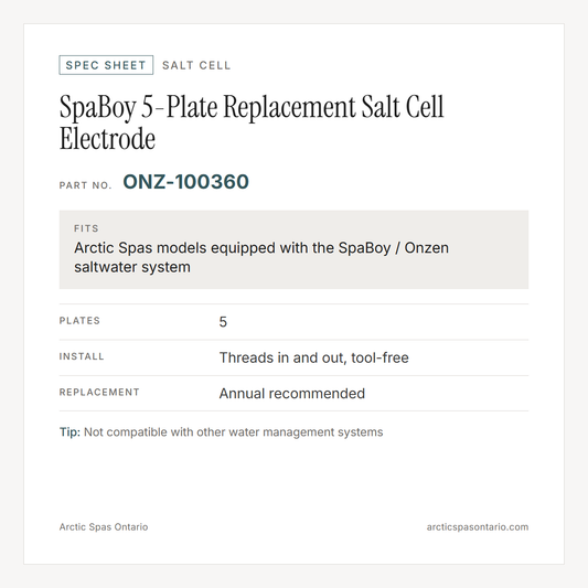 Spec sheet for SpaBoy 5-Plate Replacement Salt Cell Electrode: fitment and key specs