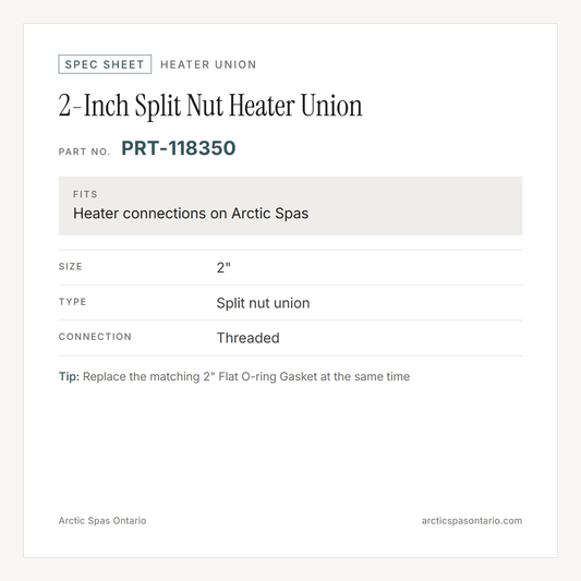 Spec sheet for 2-Inch Split Nut Heater Union: fitment and key specs