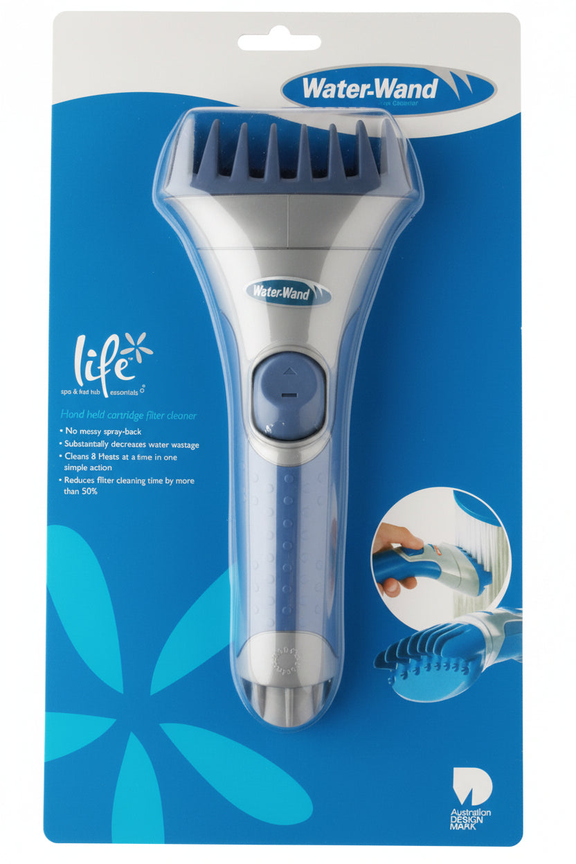 Water-Wand handheld filter cartridge cleaner with comb nozzle, Life retail card with usage inset