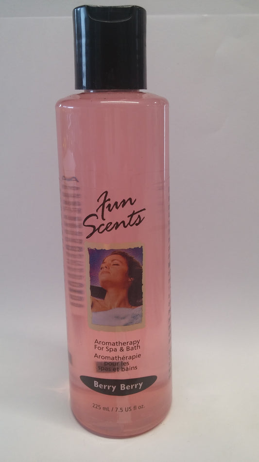 Bottle of Fun Scents Berry Berry hot tub fragrance, 225 ml