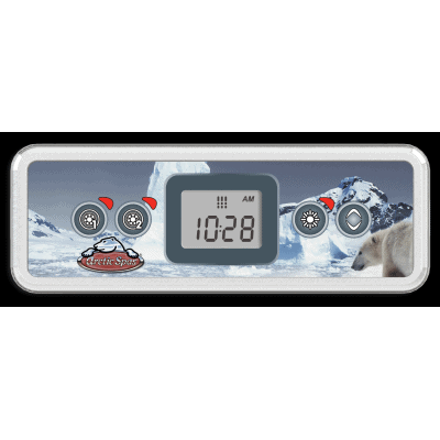 INK300 overlay with Arctic Spas winter scene, shown applied to keypad