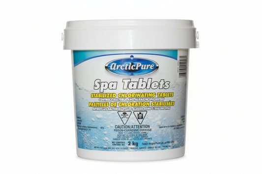 Arctic Pure Spa Tablets which contains stabilized chlorine tablets for spas and hot tubs.