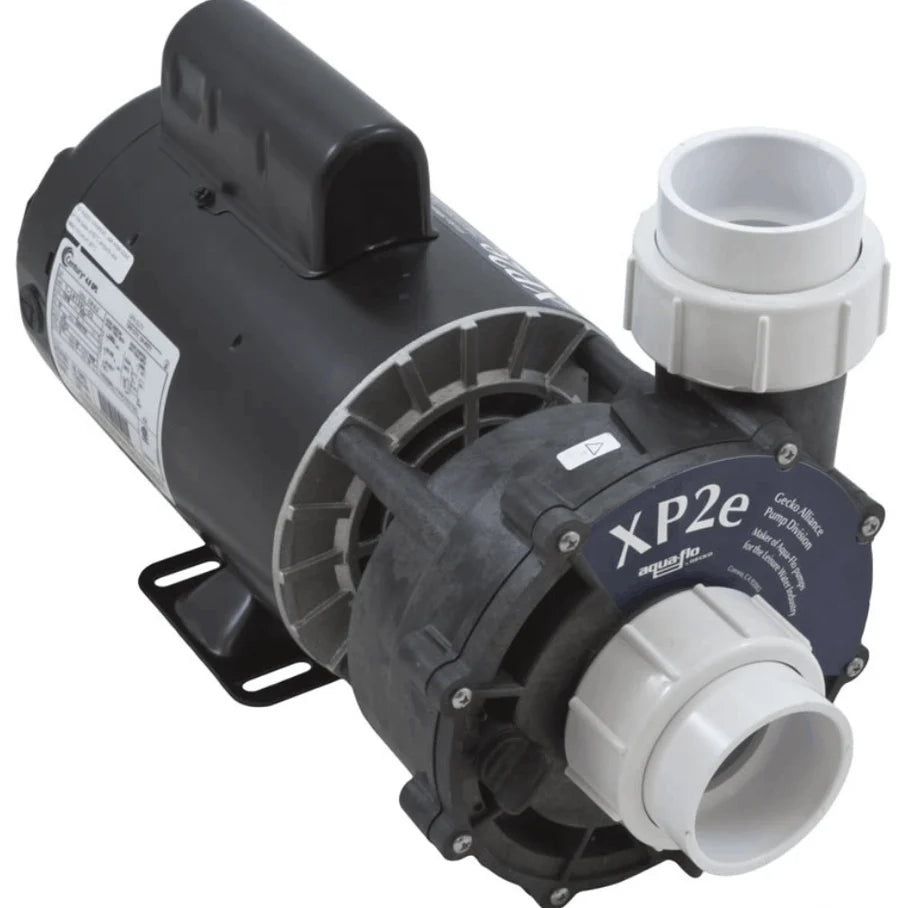 Aqua-Flo XP2e by Gecko 3HP two-speed spa pump, black motor and wet end, white unions, navy XP2e label