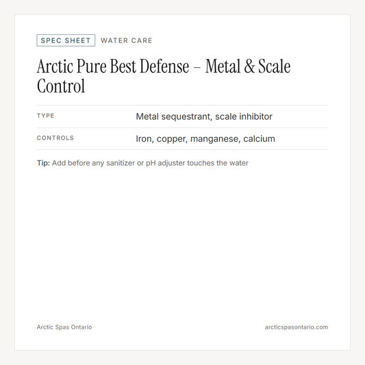 Spec sheet for Arctic Pure Best Defense – Metal & Scale Control: fitment and key specs