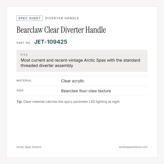 Spec sheet for Bearclaw Clear Diverter Handle: fitment and key specs
