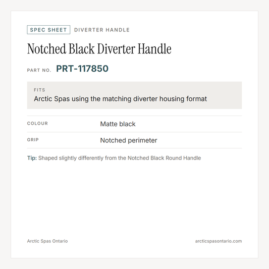 Spec sheet for Notched Black Diverter Handle: fitment and key specs