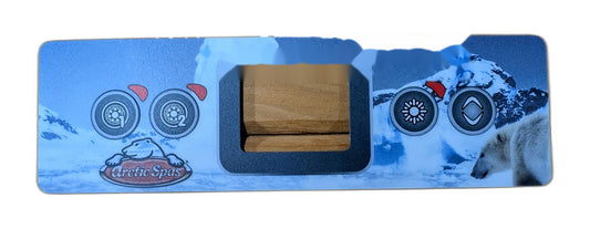 INK300 topside control overlay with Arctic Spas winter artwork and pump, light and temperature button icons