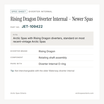 Spec sheet for Rising Dragon Diverter Internal – Newer Spas: fitment and key specs