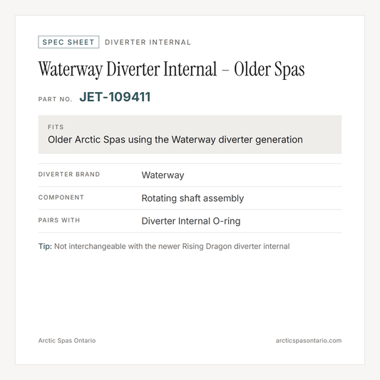 Spec sheet for Waterway Diverter Internal – Older Spas: fitment and key specs