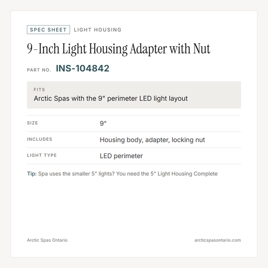 Spec sheet for 9-Inch Light Housing Adapter with Nut: fitment and key specs