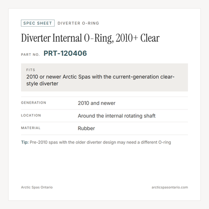 Spec sheet for Diverter Internal O-Ring, 2010+ Clear: fitment and key specs