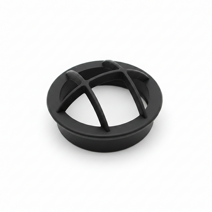 Black Lippert 2 inch threaded RD grate with curved cross bars over open center, for pre-2020 SpaBoy