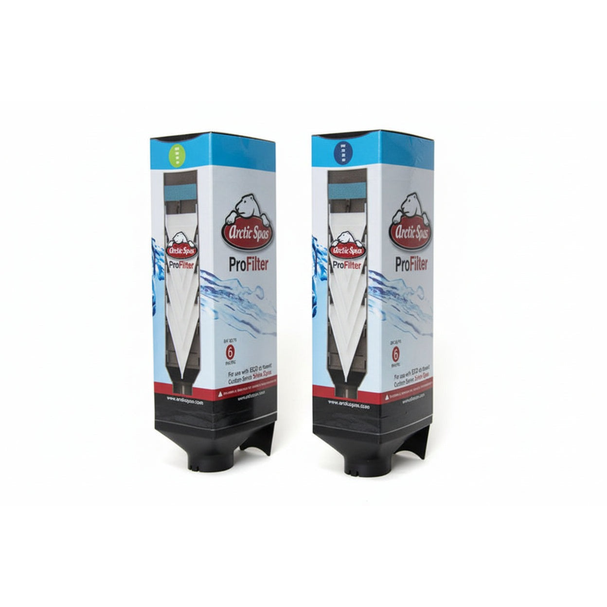 Two Pro Filter boxes with windows showing white pleated filter media