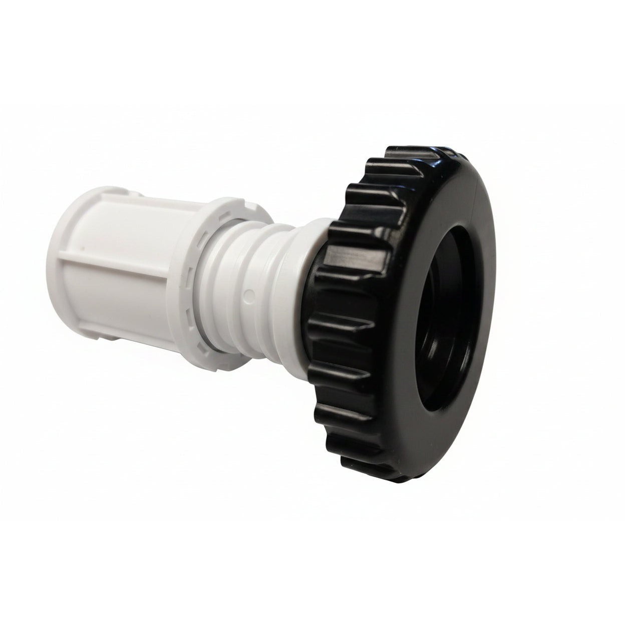 Air control internal valve with white ribbed body and large black scalloped retaining nut