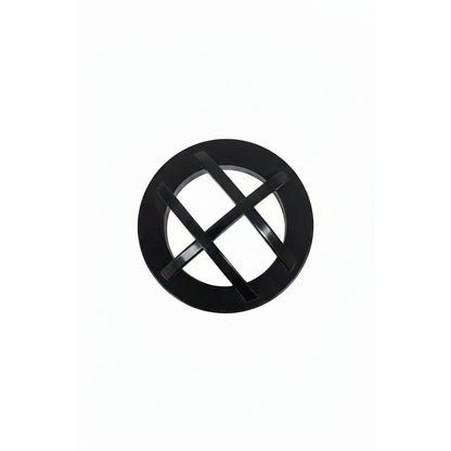 Black Lippert 1.5 inch threaded grate, front view showing criss-cross lattice over open center, for 2020+ SpaBoy