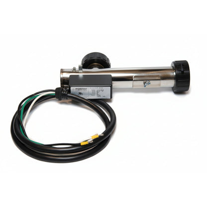 5.5kW spa heater with 90-degree elbow, stainless tube, black split nuts, Hydrosys label and coiled cord