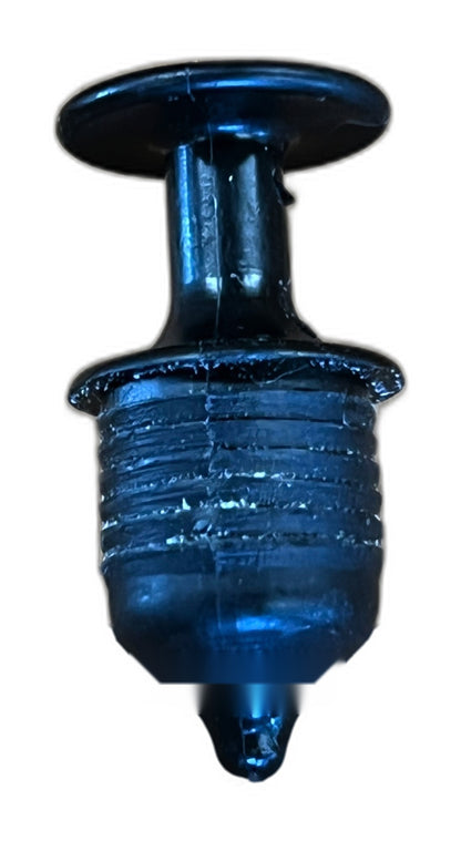 Single black Core Series pillow mounting post showing ribbed barrel, flanged collar and push-in tip