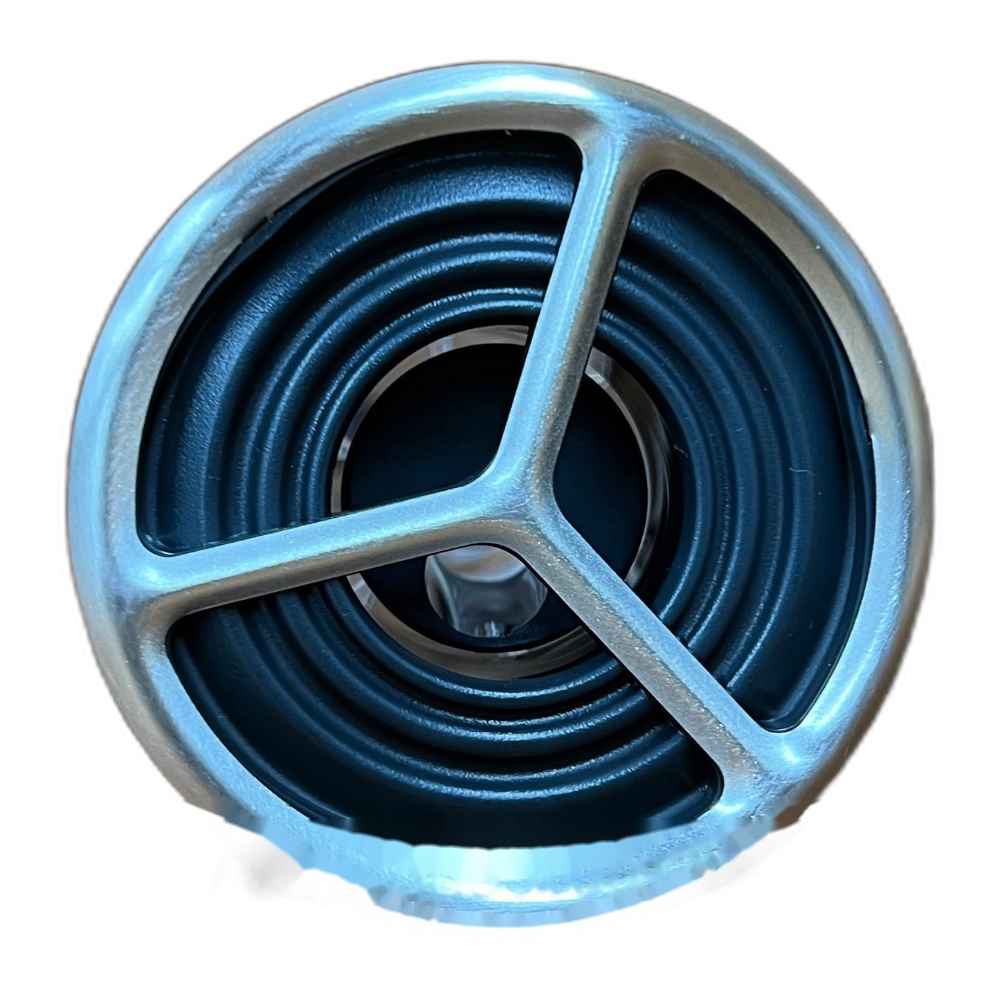 Ripple 3 inch single pulse spa jet face with brushed stainless tri-spoke front and black ribbed internals