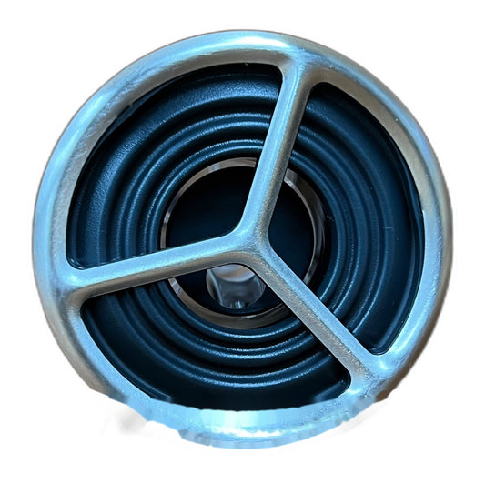 Ripple 3 inch single pulse spa jet face with brushed stainless tri-spoke front and black ribbed internals
