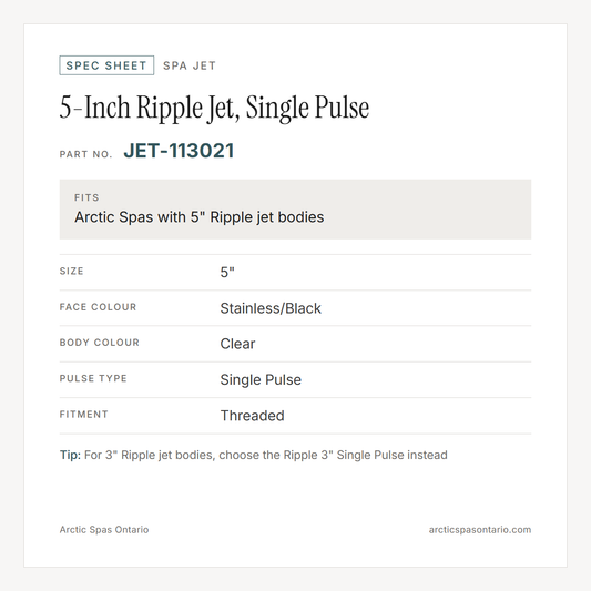 Spec sheet for 5-Inch Ripple Jet, Single Pulse: fitment and key specs