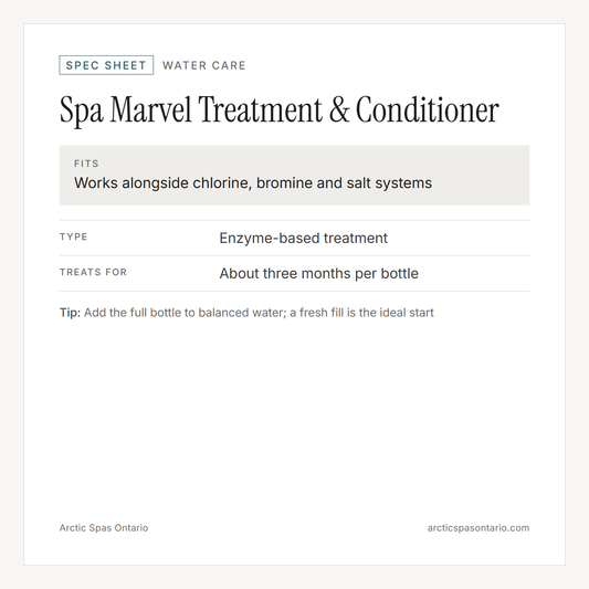 Spec sheet for Spa Marvel Treatment & Conditioner: fitment and key specs