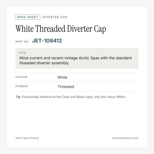 Spec sheet for White Threaded Diverter Cap: fitment and key specs