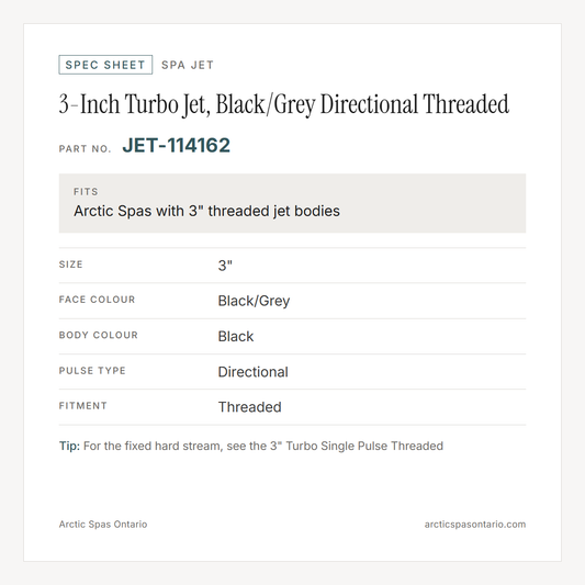 Spec sheet for 3-Inch Turbo Jet, Black/Grey Directional Threaded: fitment and key specs