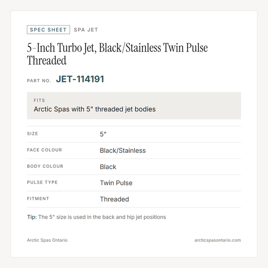 Spec sheet for 5-Inch Turbo Jet, Black/Stainless Twin Pulse Threaded: fitment and key specs