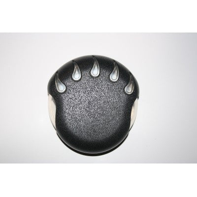Textured black bear paw spa diverter knob with five clear claw inserts, top view