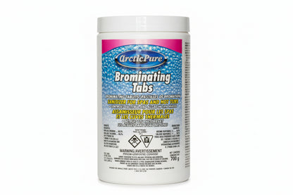 White jar of Arctic Pure Brominating Tabs with blue water-drop label showing 700 g, white background