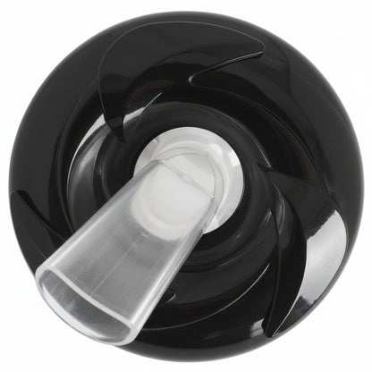 Black 3-inch pepper leaf spa jet face with clear angled neck nozzle extending from centre, front view