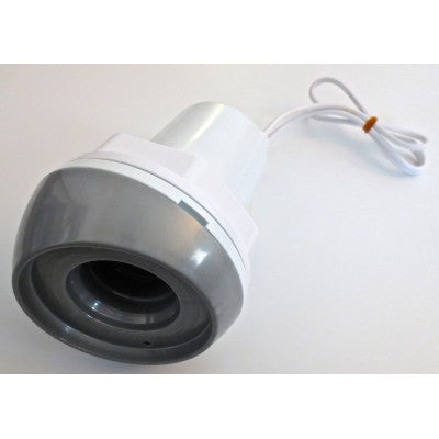 SpaBoy salt cell housing with grey niche bezel, white wall fitting body and coiled white wire