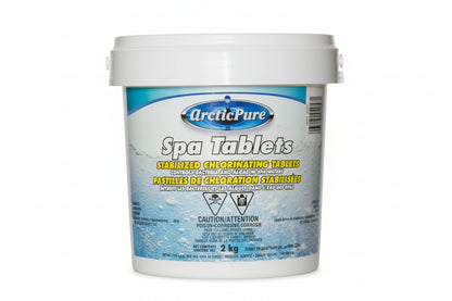 Arctic Pure Spa Tablets which contains stabilized chlorine tablets for spas and hot tubs.